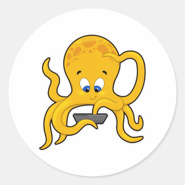 Octopus with Laptop Classic Round Sticker (Front)