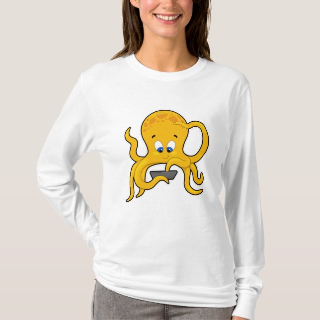 Octopus with Laptop T-Shirt (Front)