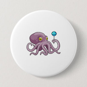 Octopus with Lollipop 7.5 Cm Round Badge