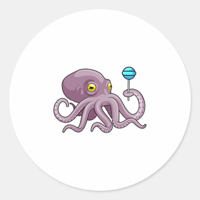Octopus with Lollipop Classic Round Sticker (Front)