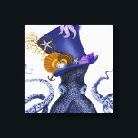 Octopus with Nautical Hat Canvas Print<br><div class="desc">Octopus Nautical Hat by Fab Funky. Features a fancy octopus with a fun,  nautical-themed tophat adorned with sealife.|191004D</div>