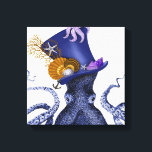 Octopus with Nautical Hat Canvas Print<br><div class="desc">Octopus Nautical Hat by Fab Funky. Features a fancy octopus with a fun,  nautical-themed tophat adorned with sealife.|191004D</div>