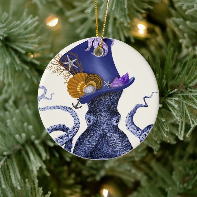 Octopus with Nautical Hat Ceramic Tree Decoration (Tree)