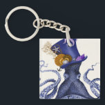 Octopus with Nautical Hat Key Ring<br><div class="desc">Octopus Nautical Hat by Fab Funky. Features a fancy octopus with a fun,  nautical-themed tophat adorned with sealife.|191004D</div>