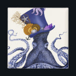 Octopus with Nautical Hat Magnet<br><div class="desc">Octopus Nautical Hat by Fab Funky. Features a fancy octopus with a fun,  nautical-themed tophat adorned with sealife.|191004D</div>