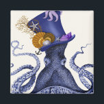 Octopus with Nautical Hat Magnet<br><div class="desc">Octopus Nautical Hat by Fab Funky. Features a fancy octopus with a fun,  nautical-themed tophat adorned with sealife.|191004D</div>