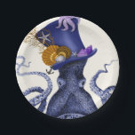 Octopus with Nautical Hat Paper Plate<br><div class="desc">Octopus Nautical Hat by Fab Funky. Features a fancy octopus with a fun,  nautical-themed tophat adorned with sealife.|191004D</div>