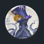 Octopus with Nautical Hat Paper Plate<br><div class="desc">Octopus Nautical Hat by Fab Funky. Features a fancy octopus with a fun,  nautical-themed tophat adorned with sealife.|191004D</div>