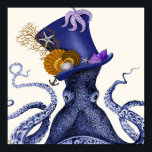 Octopus with Nautical Hat Poster<br><div class="desc">Octopus Nautical Hat by Fab Funky. Features a fancy octopus with a fun,  nautical-themed tophat adorned with sealife.|191004D</div>