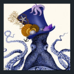 Octopus with Nautical Hat Poster<br><div class="desc">Octopus Nautical Hat by Fab Funky. Features a fancy octopus with a fun,  nautical-themed tophat adorned with sealife.|191004D</div>