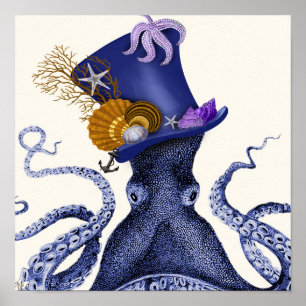 Octopus with Nautical Hat Poster