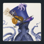 Octopus with Nautical Hat Square Wall Clock<br><div class="desc">Octopus Nautical Hat by Fab Funky. Features a fancy octopus with a fun,  nautical-themed tophat adorned with sealife.|191004D</div>
