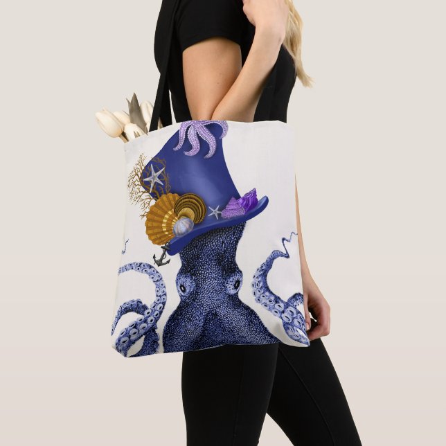 Octopus with Nautical Hat Tote Bag (Close Up)