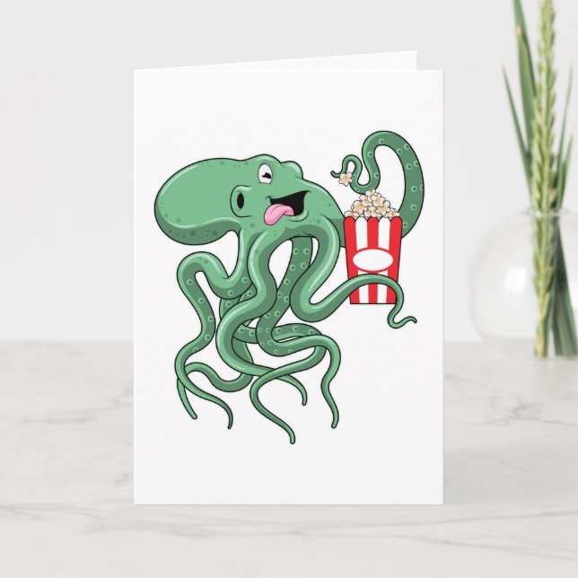 Octopus with Popcorn Card (Front)