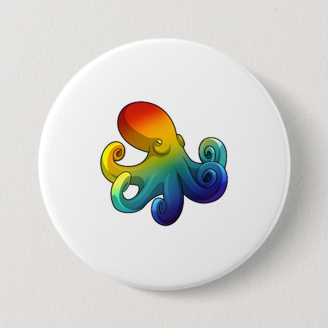 Octopus with Rainbow 7.5 Cm Round Badge (Front)