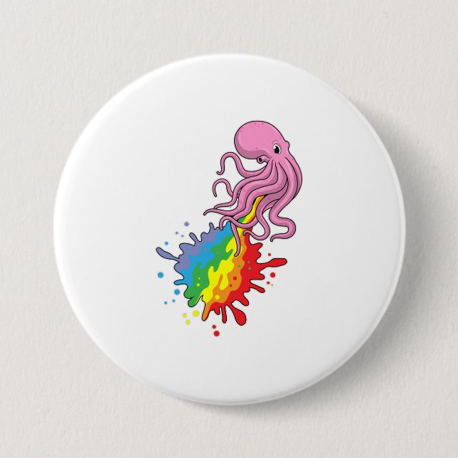 Octopus with Rainbow 7.5 Cm Round Badge (Front)