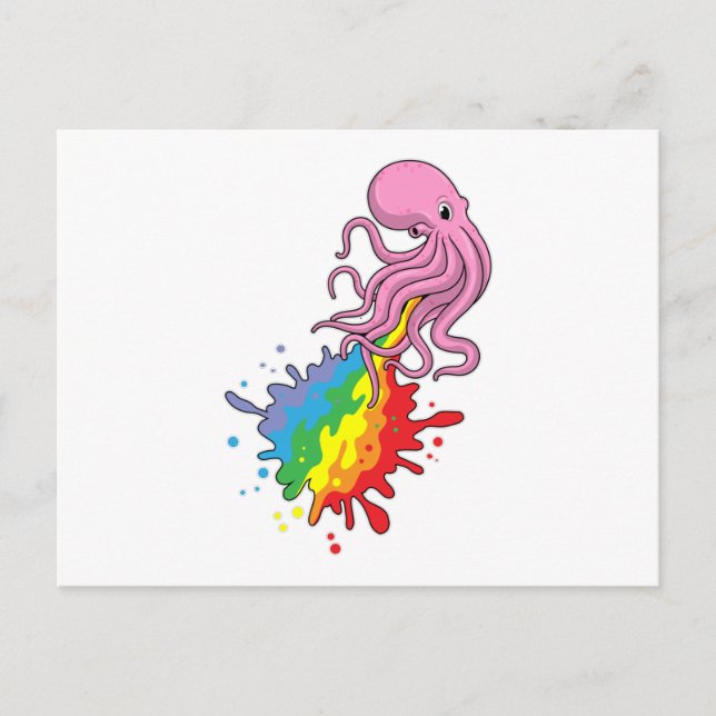 Octopus with Rainbow Postcard (Front)