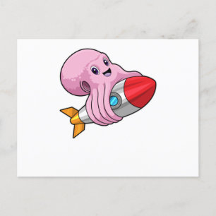 Octopus with Rocket Postcard