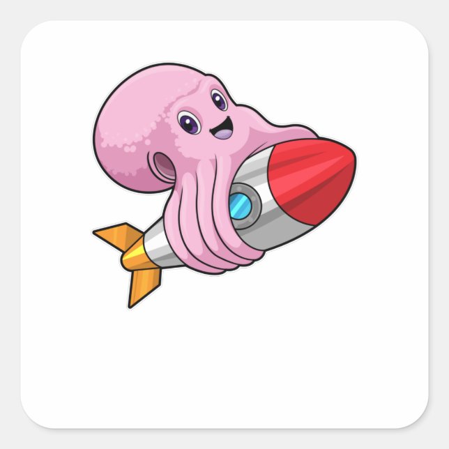 Octopus with Rocket Square Sticker (Front)