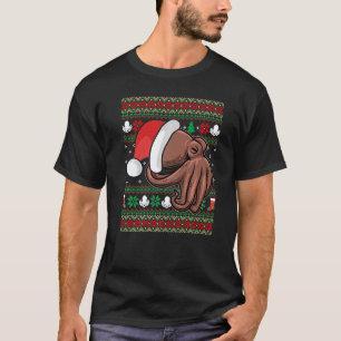 Octopus With Santa's Hat Christmas Style Xmas T-Shirt