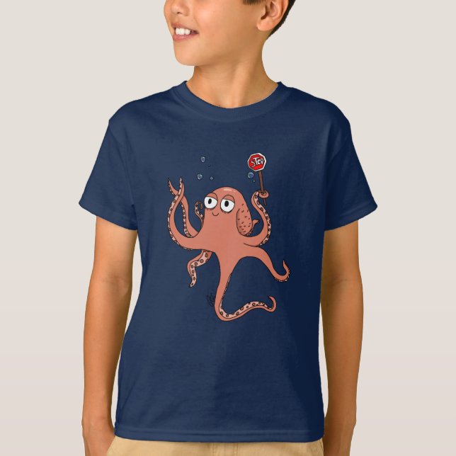 octopus with stop sign T-Shirt (Front)