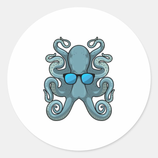 Octopus with Sunglasses Classic Round Sticker (Front)