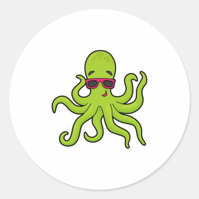 Octopus with Sunglasses Classic Round Sticker (Front)
