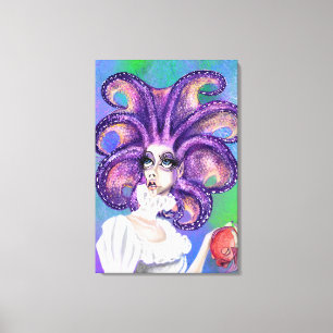 Octopus Woman and Goldfish Canvas Print - Painting