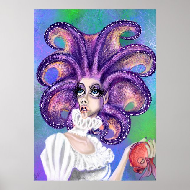 Octopus Woman and Goldfish Poster - Painting (Front)