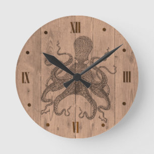 Octopus Wood Look Wall Clock