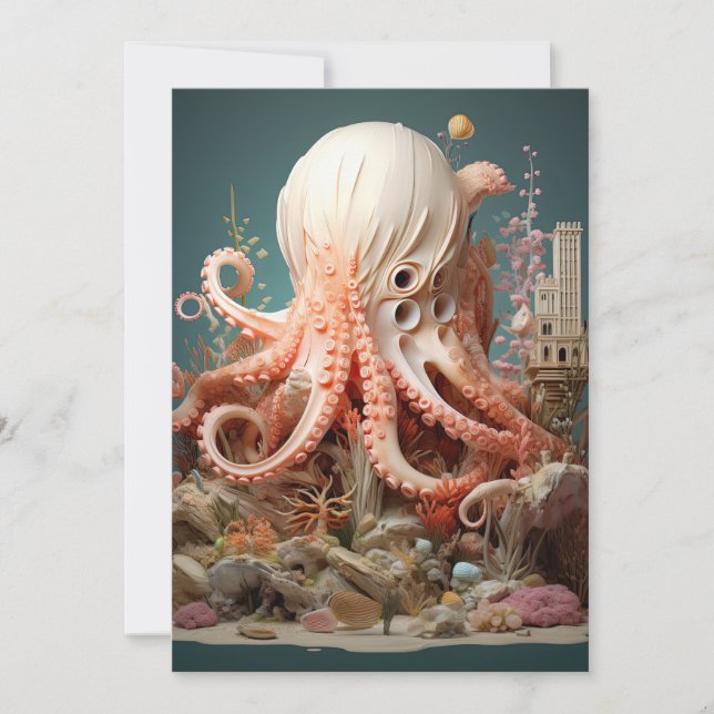 Octopus World Underwater Fantasy Ocean Abstract Invitation (Front)