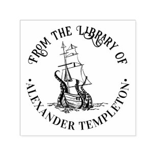 Octopus Wrapped Around Ship Library Book Name Self-inking Stamp