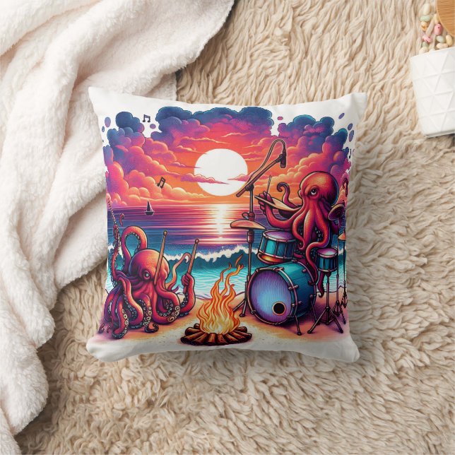 Octopuses Playing Music by the Sunset Beach Cushion (Blanket)