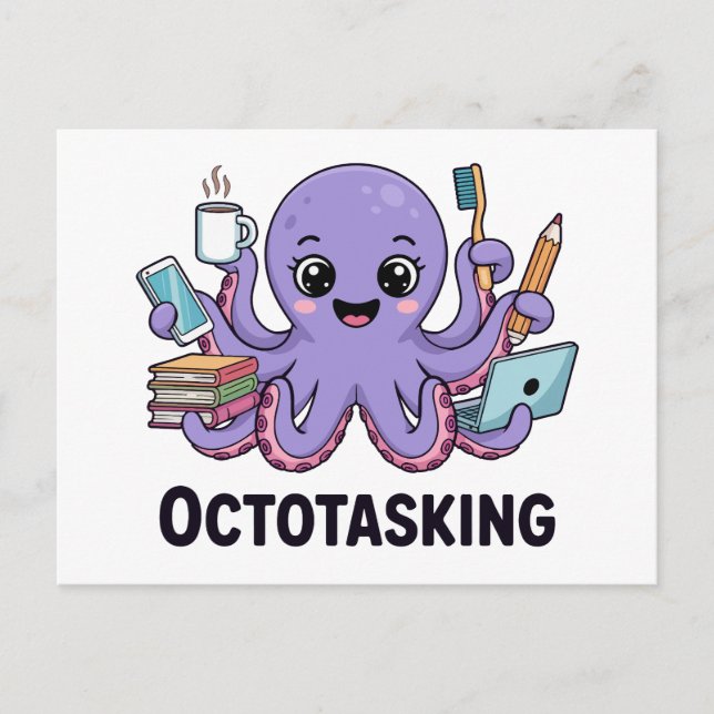 Octotasking Creature in Multitask Mode Holiday Postcard (Front)