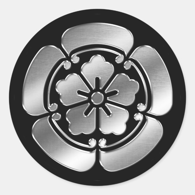 Oda Clan Kamon Silver Chrome Classic Round Sticker (Front)
