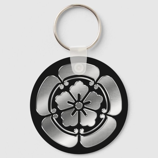 Oda Clan Kamon Silver Chrome Key Ring (Front)