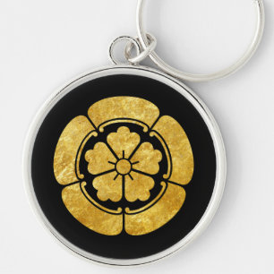 Oda Mon Japanese samurai clan faux gold on black Key Ring