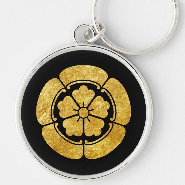 Oda Mon Japanese samurai clan faux gold on black Key Ring (Front)