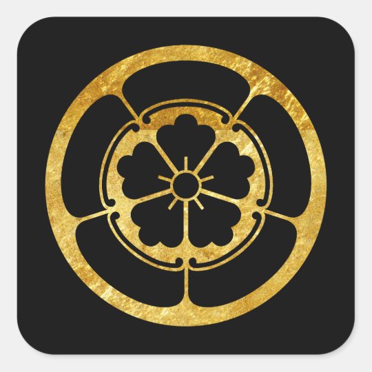 Oda Mon Japanese samurai clan faux gold on black Square Sticker ...