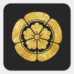 Oda Mon Japanese samurai clan faux gold on black Square Sticker