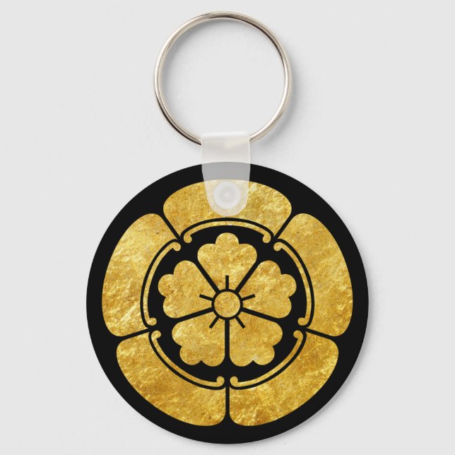 Oda Mon Japanese samurai clan faux gold on purple Key Ring (Front)