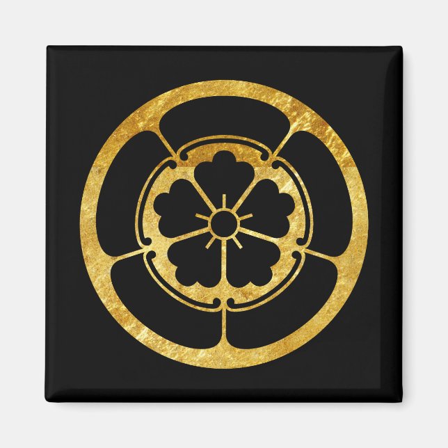 Oda Mon Japanese samurai clan gold on black Magnet (Front)
