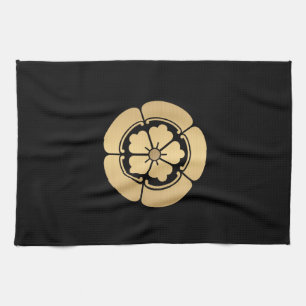 Oda Mon samurai clan brushed Faux gold on black Tea Towel