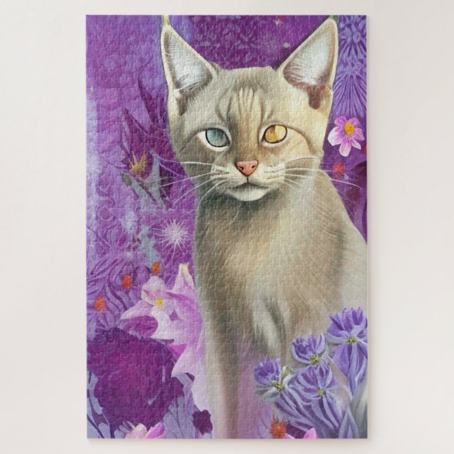 Odd Eyed Siamese Kitten in purple  Jigsaw Puzzle (Vertical)
