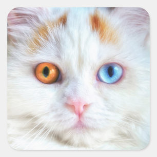 Odd-Eyed White Persian Cat Square Sticker