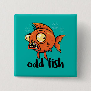 Odd Fish Quirky Funny Orange Goldfish Cartoon 15 Cm Square Badge
