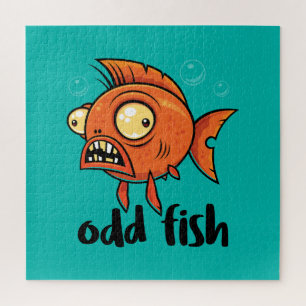 Odd Fish Quirky Funny Orange Goldfish Cartoon Jigsaw Puzzle