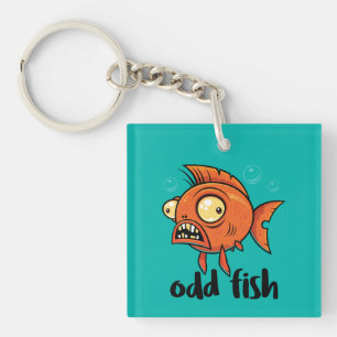 Odd Fish Quirky Funny Orange Goldfish Cartoon Key Ring