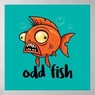 Odd Fish Quirky Funny Orange Goldfish Cartoon Poster