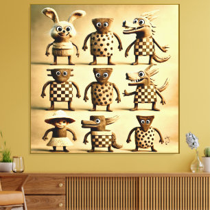 Odd Friends – Chequered & Dots Creature Family Pos Canvas Print